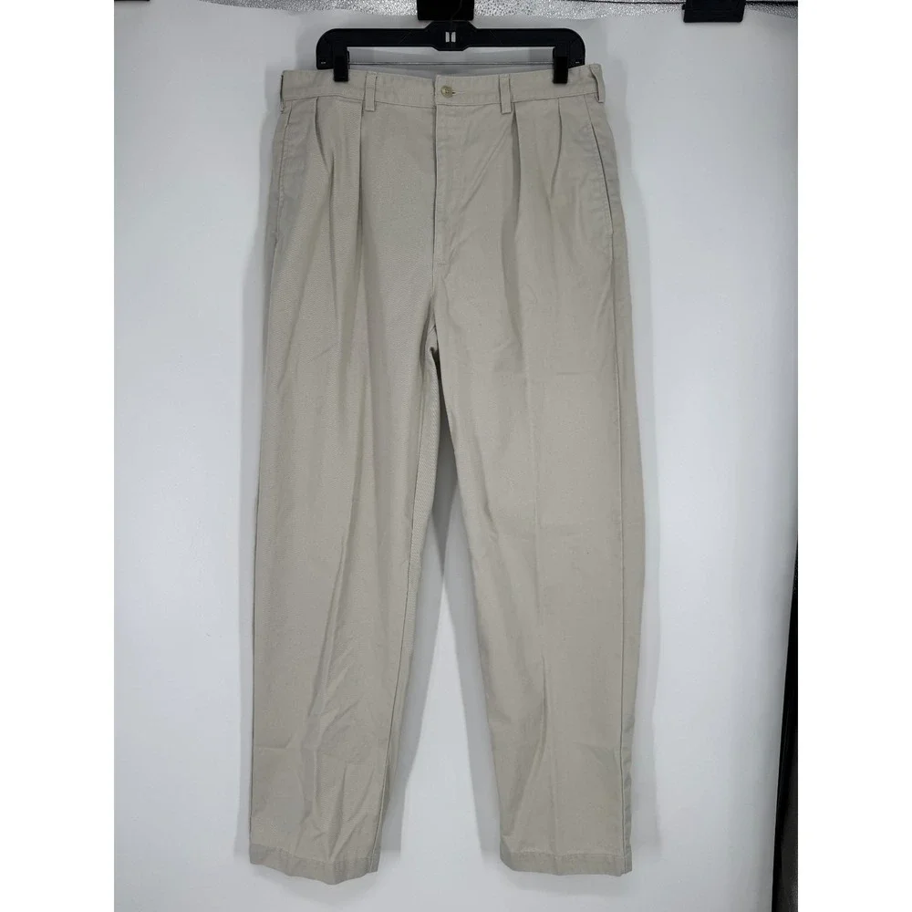 Polo Ralph Lauren Andrew Pants Mens Size 35x32 Khaki Vintage Baggy Pleated Chino